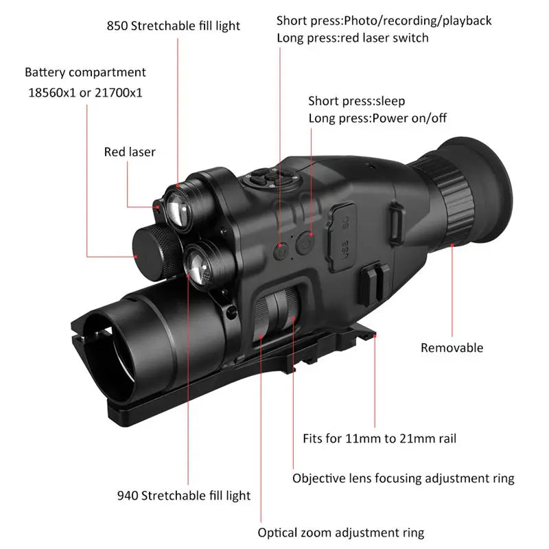 Night Vision Riflescope Monocular W/ Wifi APP 200M Range NV Scope 940nm IR Night Vision Sight Hunting Trail Camera