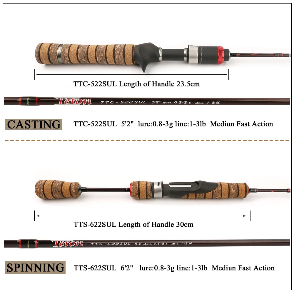 Super Ultralight 1.56m 5'2" Casting 1.86m 6'2" Spinning Soft Carbon Fishing Rod