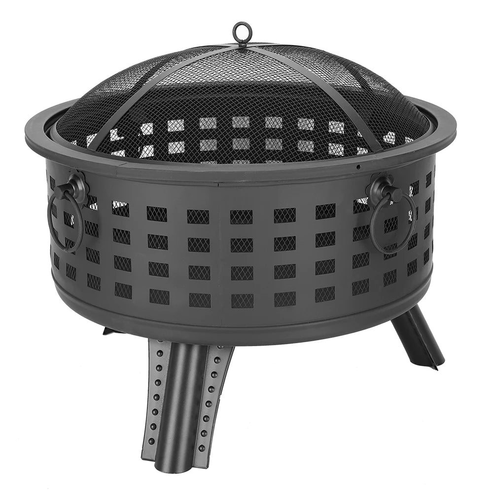 26" Outdoor Brazier Fireplace Fire Pit Burner for Camping Hiking Round Fire Bowl, Wood Burning Patio Firepit