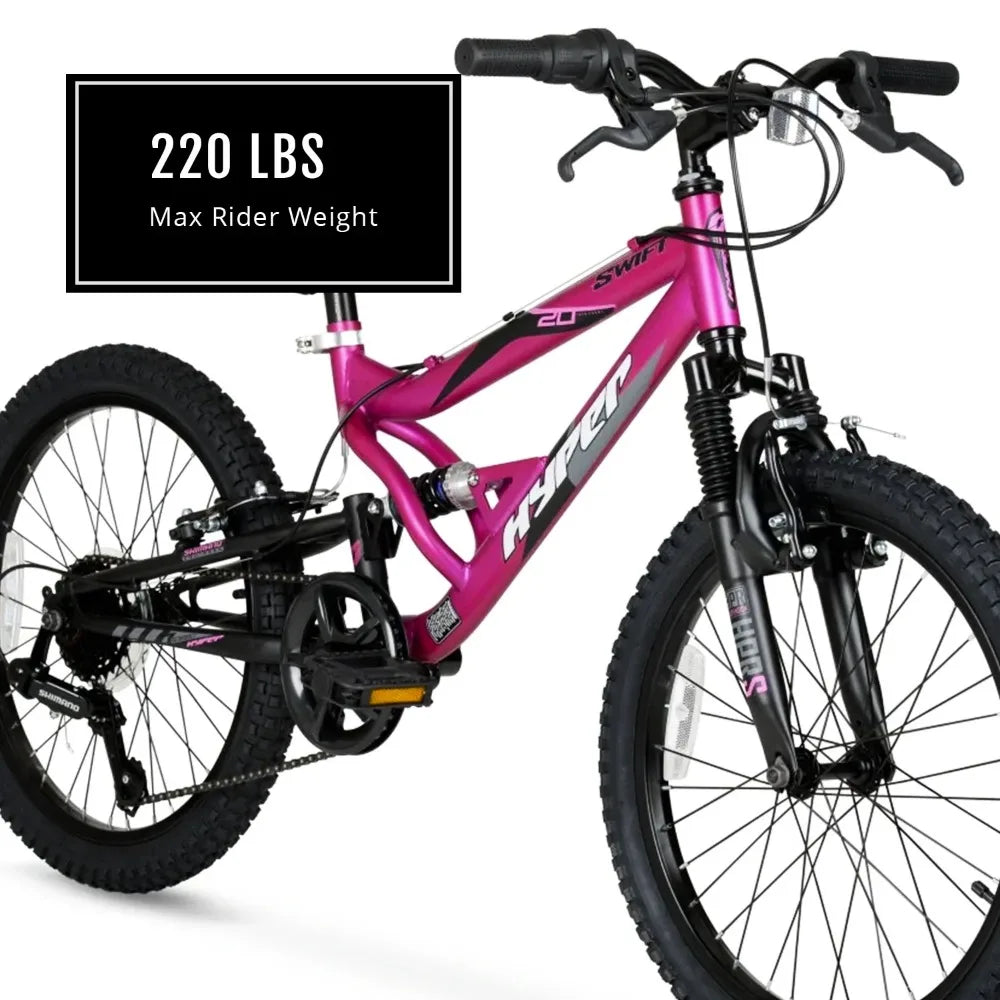 20" Girl's Swift Mountain Bike for Kids, Magenta, Recommended Ages 8 to 13 years old