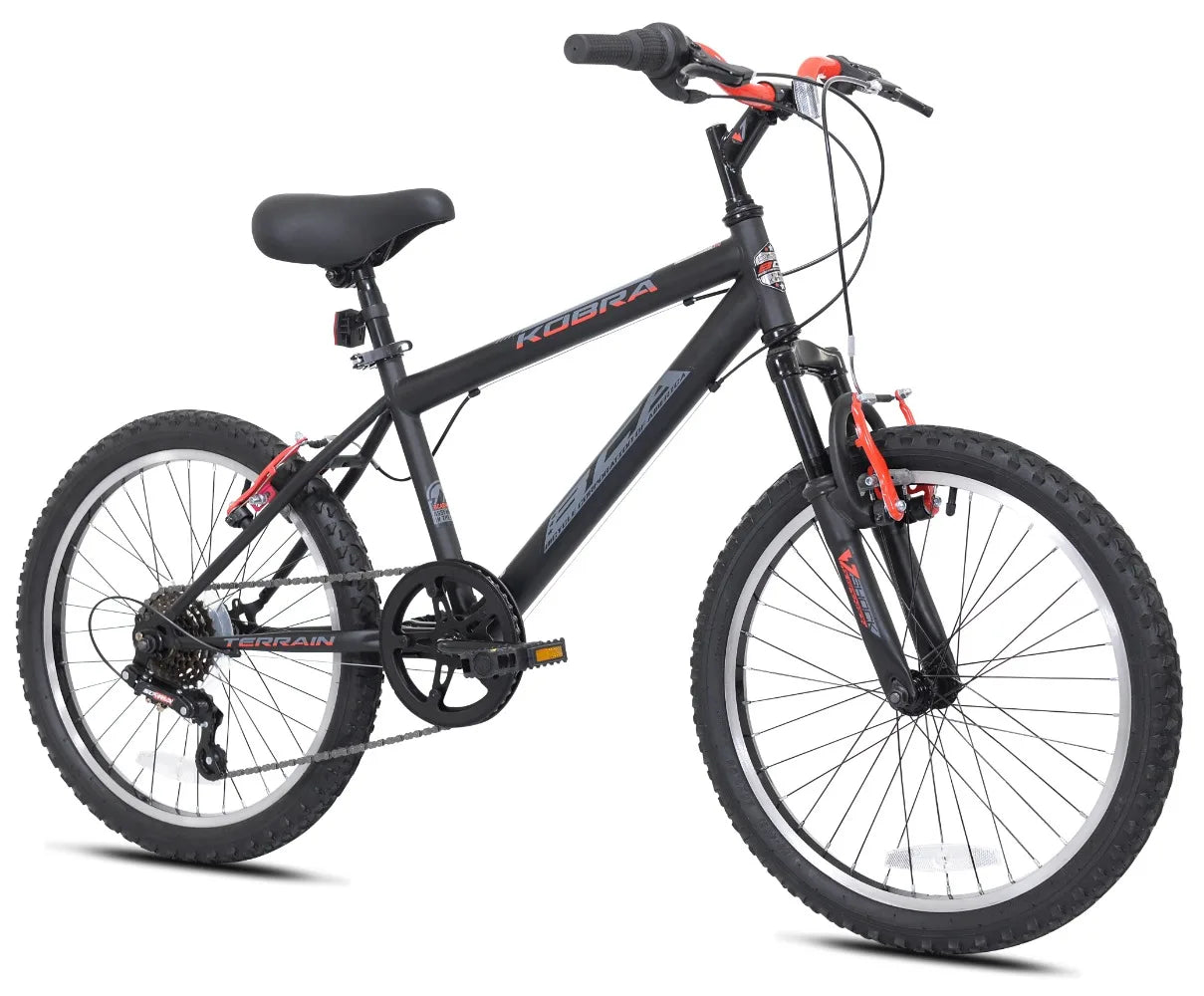 Bicycle 20" Boys Mountain Child Bicycle, Black,Sturdy Steel Frame,Six-speed Easily adjustable padded seat - Get Outdoors Now