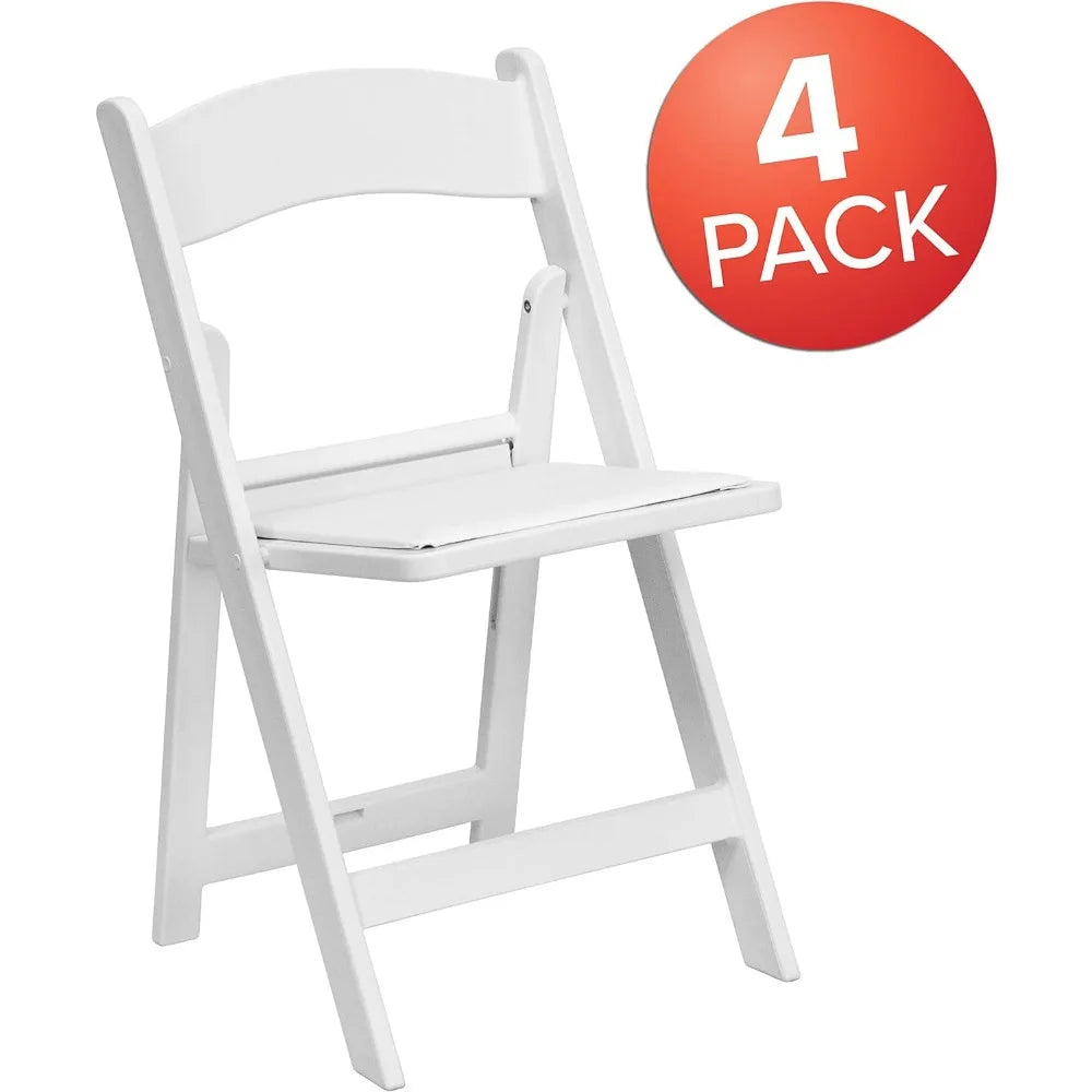 Folding Chair - White Resin - 4 Pack Weight Capacity Comfortable Event Chair Camping Beach Fishing