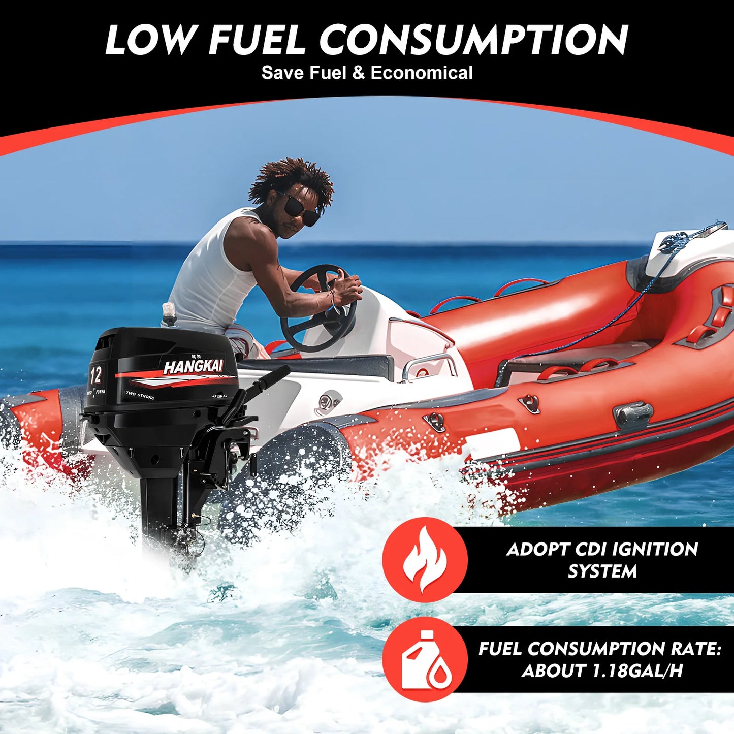 2-Stroke 7HP/12HP/18HP Outboard Motor Engine Fishing Boat Motor Outboard Motor Engine Water Cooling