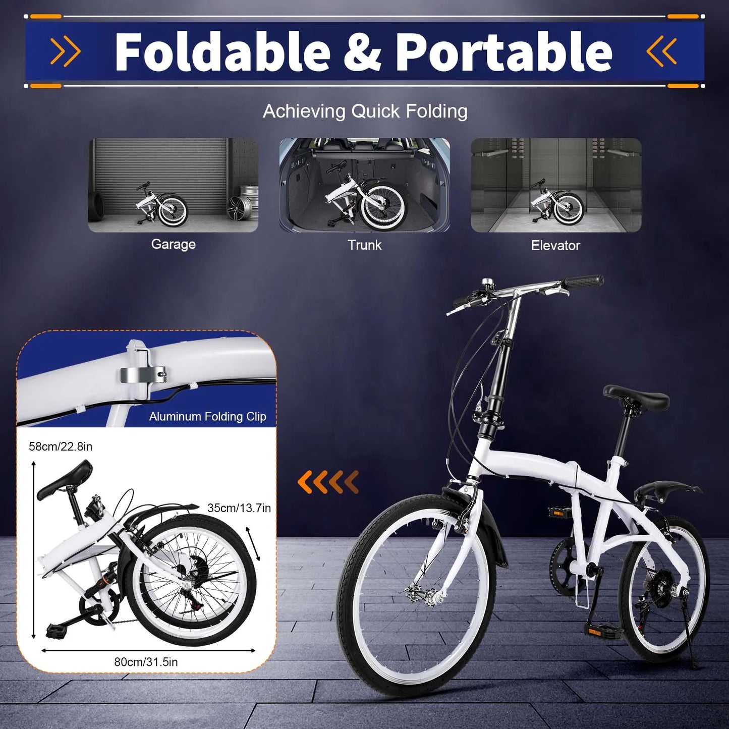 20in Bike 6 Speed Foldable City Bike Carbon Steel Bicycle for Adults Foldable Bicycle with Adjustable Seats - Get Outdoors Now