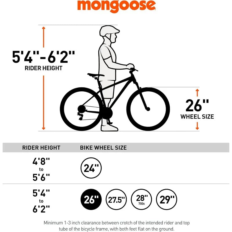 Mongoose Men's and Women Fat Tire Mountain Bike, 26-Inch Bicycle Wheels, 4-Inch Wide Knobby Tires