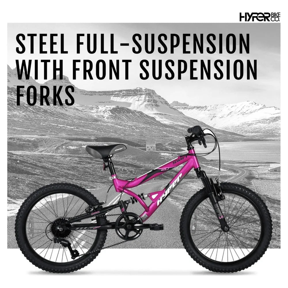 20" Girl's Swift Mountain Bike for Kids, Magenta, Recommended Ages 8 to 13 years old