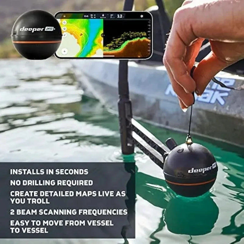 Deeper PRO+ Smart Sonar Castable and Portable WiFi Fish Finder with Gps for Kayaks and Boats on Shore Ice Fishing Finder