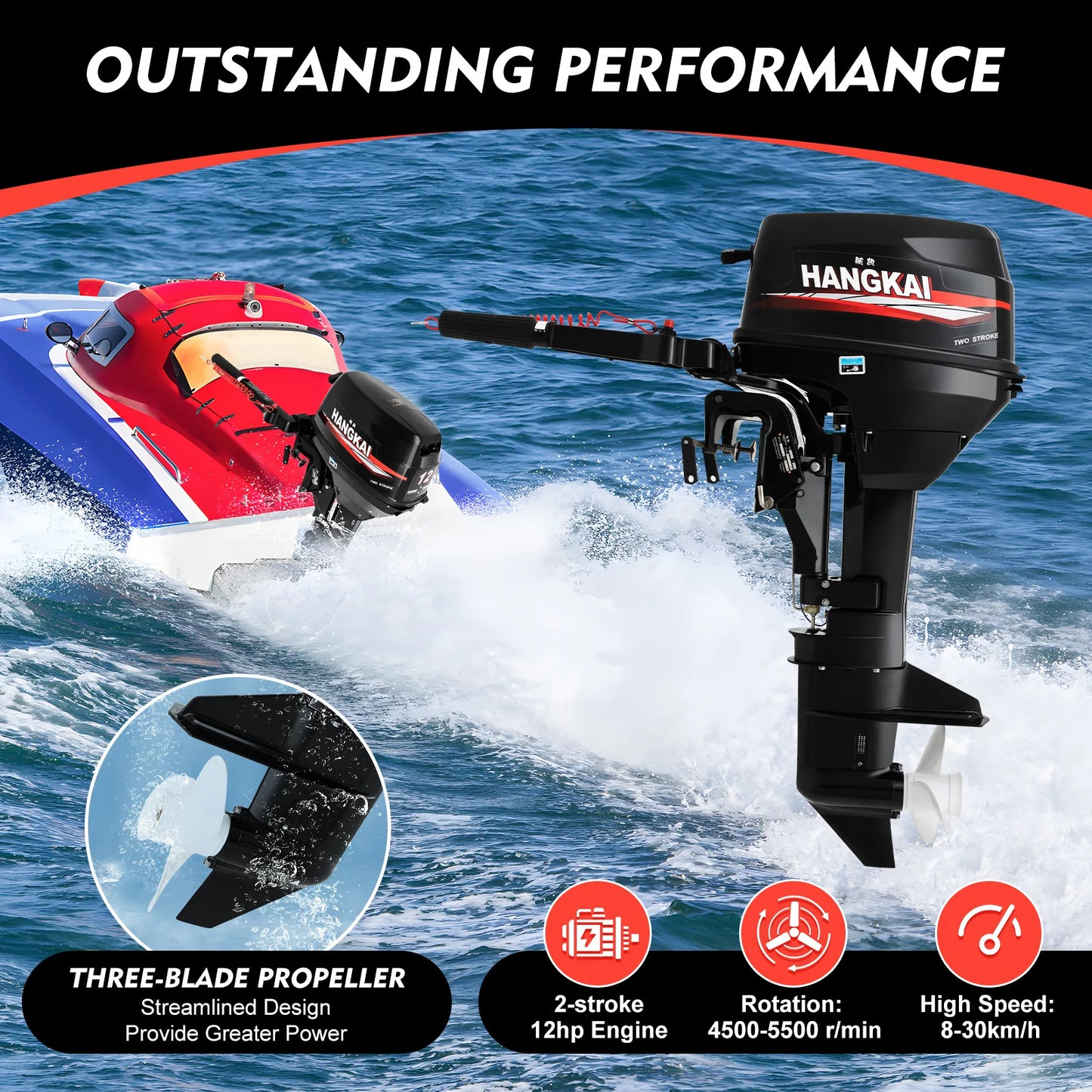 2-Stroke 7HP/12HP/18HP Outboard Motor Engine Fishing Boat Motor Outboard Motor Engine Water Cooling