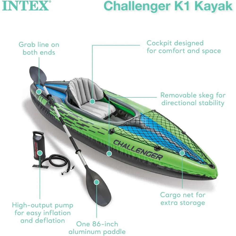 Inflatable Kayak Series: includes Deluxe 86in Kayak Paddles and High-Output Pump – SuperStrong PVC - Get Outdoors Now