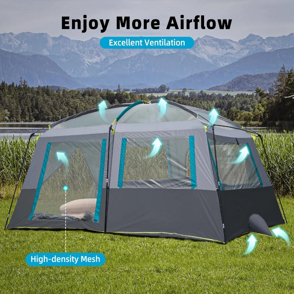 Camping Tents Family Cabin  with 2 Doors and 4 Windows Large Multiple Room with Floor Mats  for Camping Outdoor