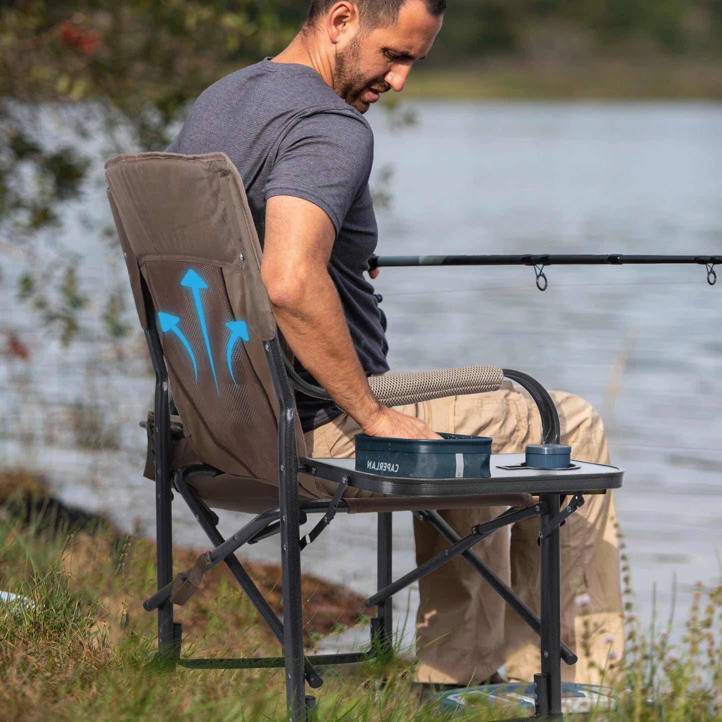 Fishing Chair, Folding Ice Camping Chair for Adults, Outdoor with Cooler Bag and Cup Holder, Director Chair - Get Outdoors Now