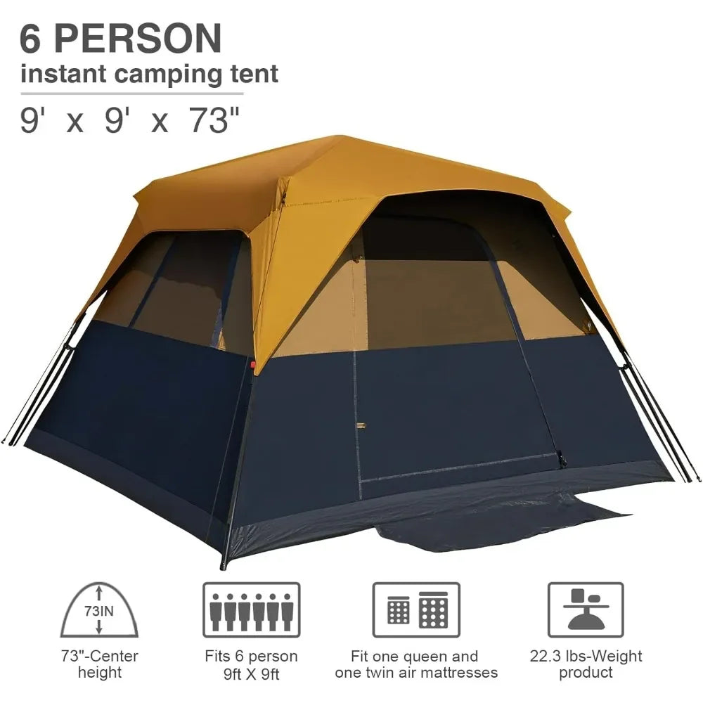 6 Person Camping Tent Instant Cabin Tents for Family with Rainfly, 60s Easy Setup, Water-Resistant Blackout Tent - Get Outdoors Now