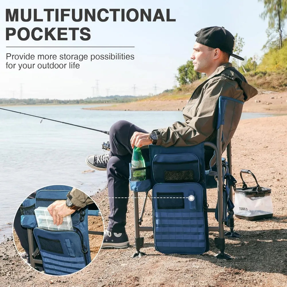 Fishing Chair with Rod Holder and Cooler, All Terrain Ice Fishing Chair with Adjustable Feet, Mesh Back with Shoulder Strap - Get Outdoors Now