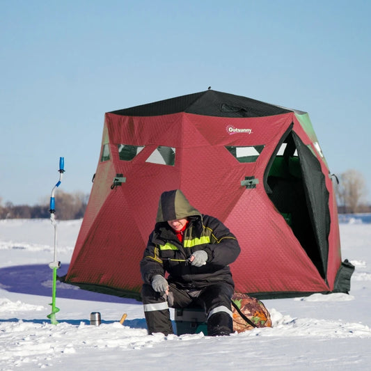 4 Person Insulated Ice Fishing Shelter, Portable Ice Fishing Tent with Carry Bag, Two Doors and Anchors for -22℉