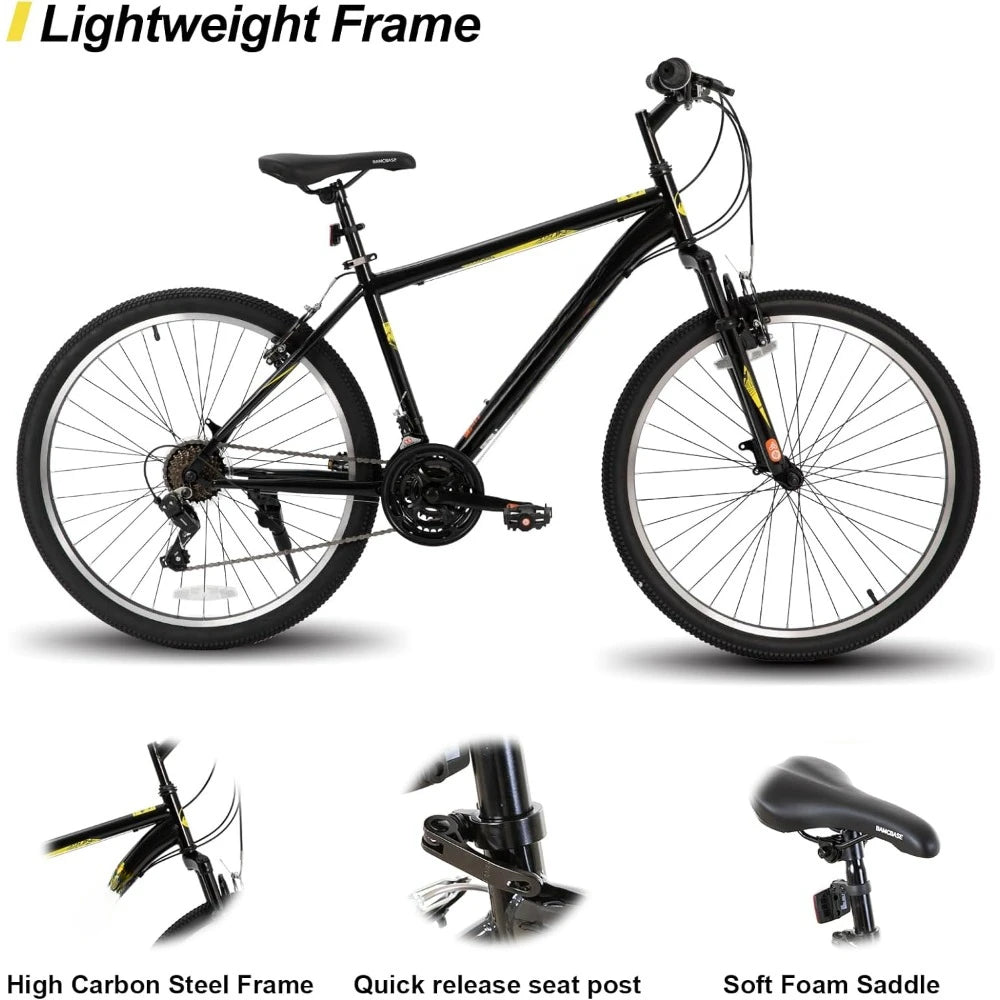 27.5 Inch Mountain Bike, Mens Womens MTB with 21 Speeds, High-Tensile Steel Frame, V Brake, Bicycle - Get Outdoors Now