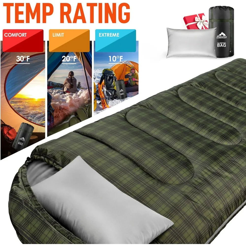 Sleeping Bag for Adults Mens Kids with Pillow,XL Sleeping Bag for All Season Camping Hiking Backpacking 3-4Seasons Sleeping Bags