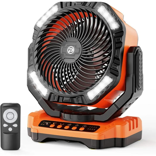 Battery Operated Camping Fan, Rechargeable High Velocity Floor Fan, Auto Oscillation Remote Control Timer - Cordless