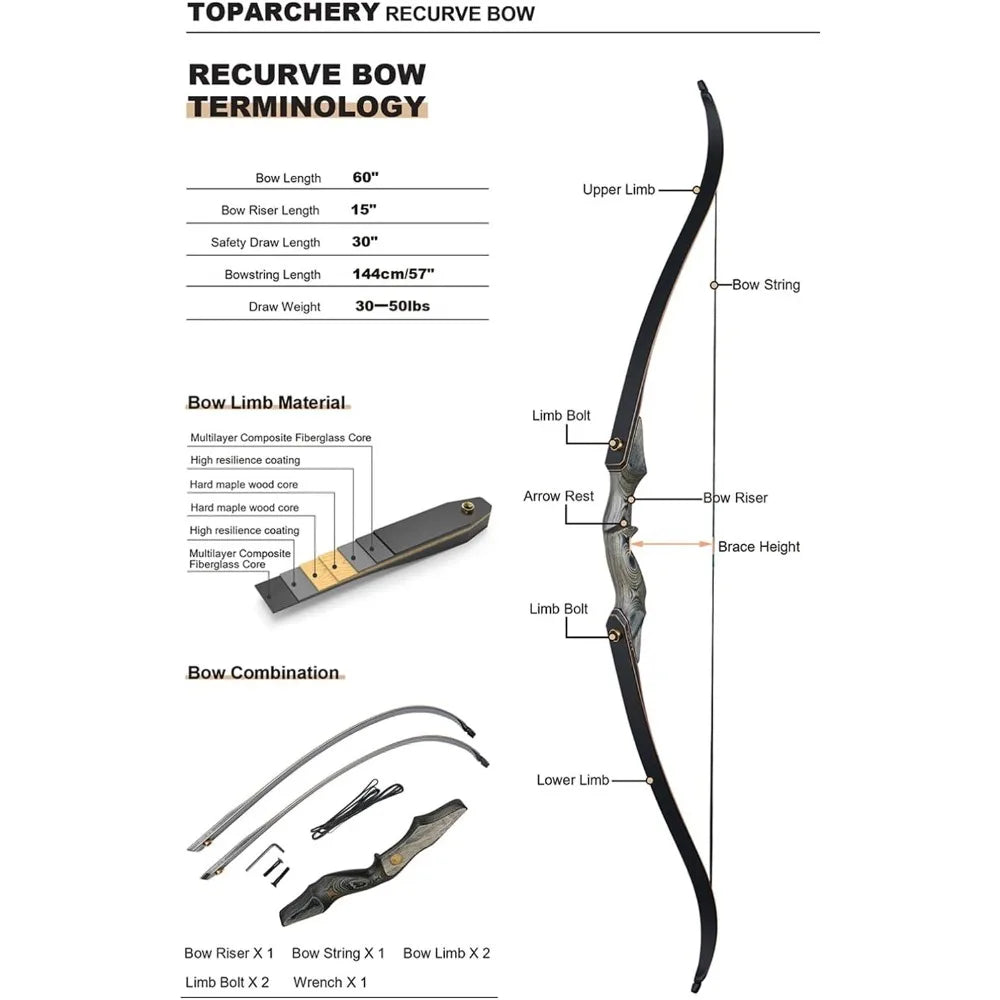 Take down Bow Hunting Bow and Arrow Set Adult Target Practice Competition Survival Longbow Right Hand