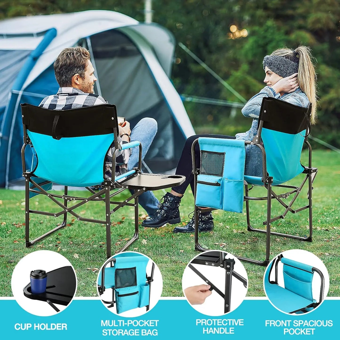 Camping Chair with Side Table and Storage Pockets, Portable Folding Directors Chair, Heavy Duty Camp Chair for Adults Outdoor