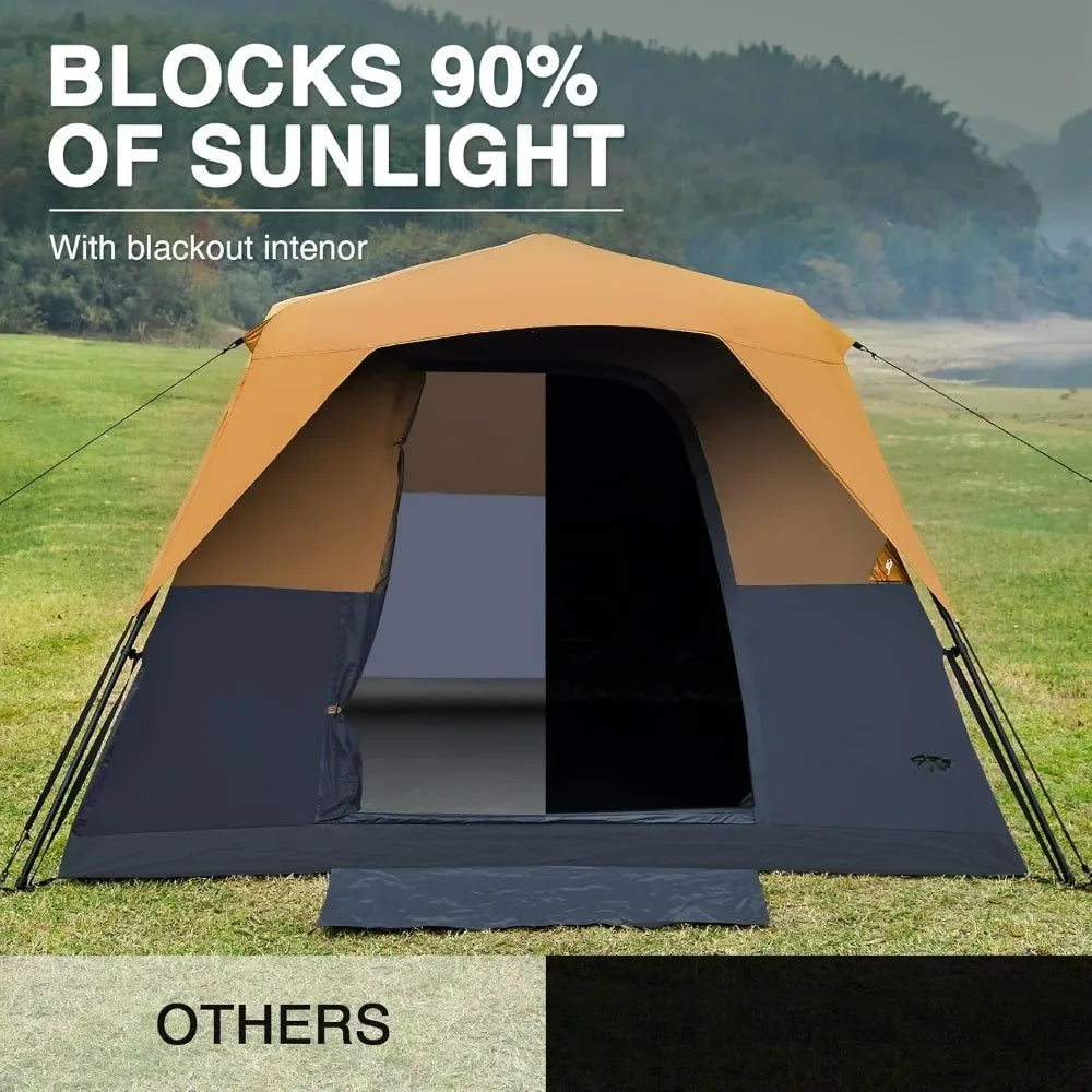 6 Person Camping Tent Instant Cabin Tents for Family with Rainfly, 60s Easy Setup, Water-Resistant Blackout Tent - Get Outdoors Now