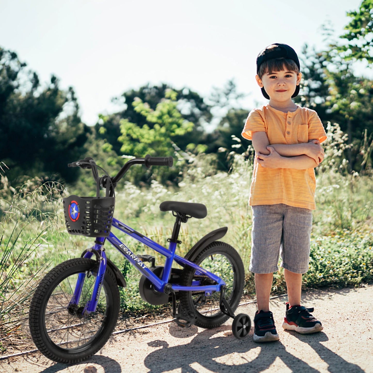 Kids Bike 14 inch for Boys & Girls with Training Wheels, Freestyle Bicycle with Bell,Basket and fender. - Get Outdoors Now