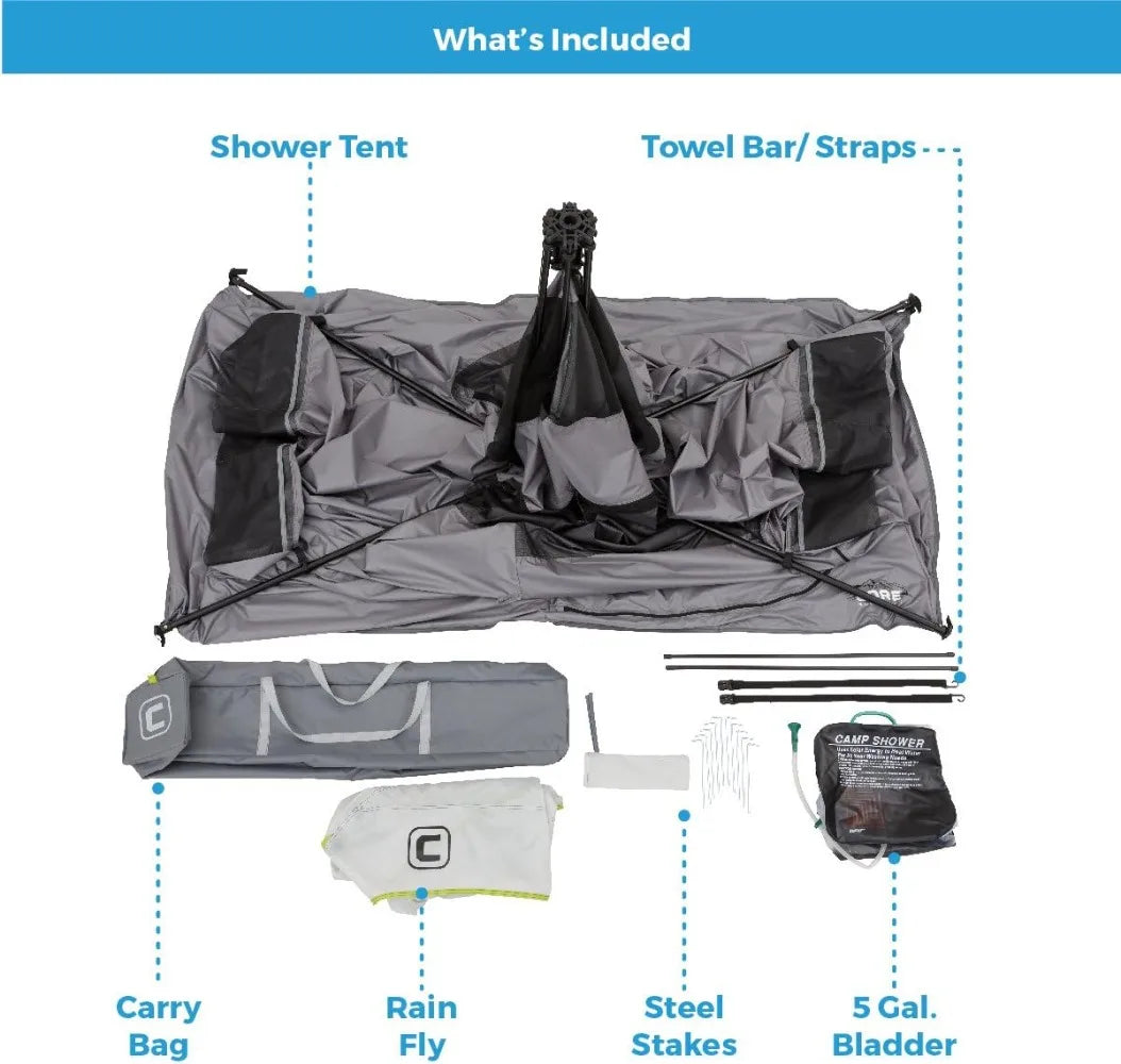 Instant Camping Utility Shower Tent with Changing Privacy Room A zippered door panel creates 2 rooms