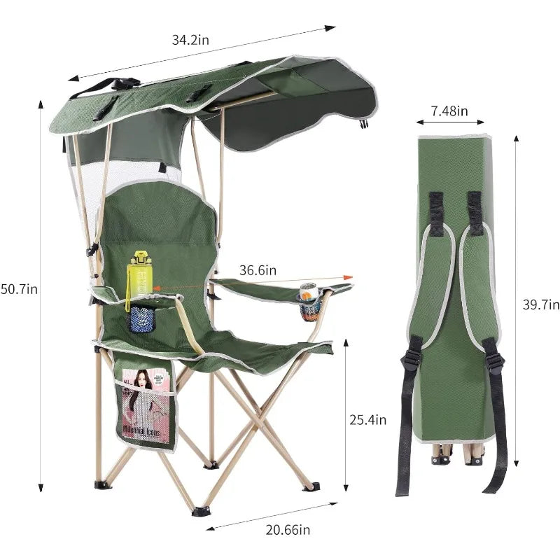 (50”Hx36”W Lawn Chairs，Camping Chair with Canopy Foldable W/Sun Shade for for Beach Camping Folding Outdoor Fishing/Sports - Get Outdoors Now