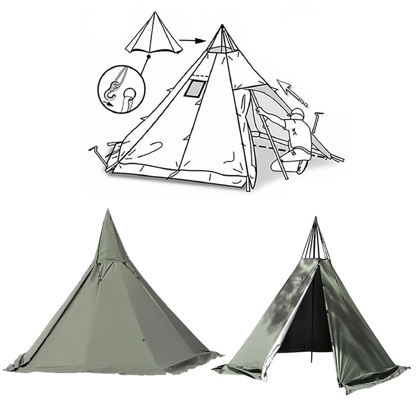 Camping Tent 4 Season 2 Doors Hike Waterproof Fabric  for Hiking, Camping Suit for 2 People