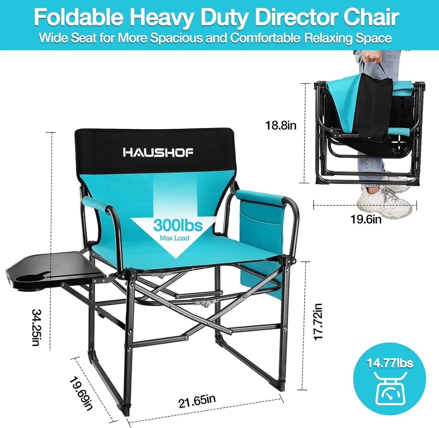 Camping Chair with Side Table and Storage Pockets, Portable Folding Directors Chair, Heavy Duty Camp Chair for Adults Outdoor