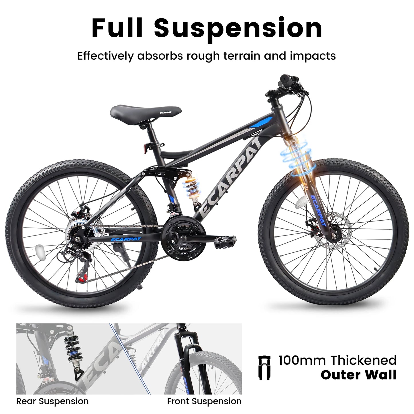 Full Suspension Mountain Bike 24/26/27.5 Inch, Teenagers Boy Girl Mens Women Mountain Bike, 21-Speed Disc Bicycles - Get Outdoors Now