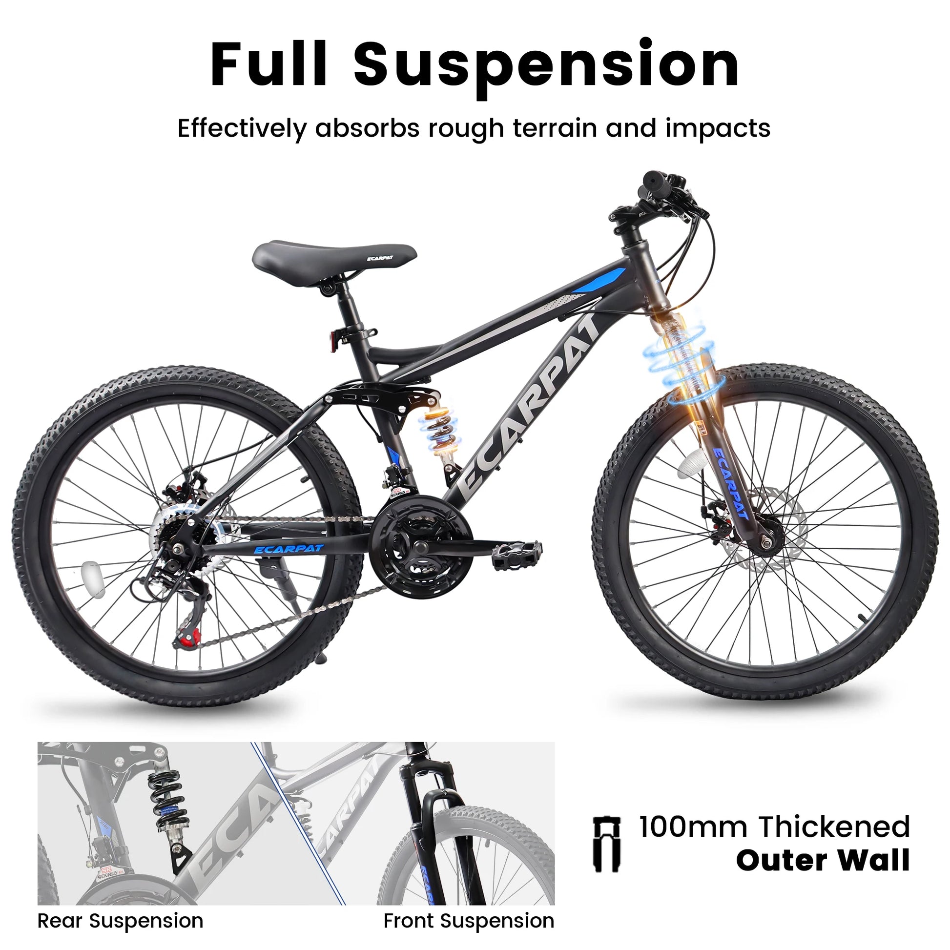 Full Suspension Mountain Bike 24/26/27.5 Inch, Teenagers Boy Girl Mens Women Mountain Bike, 21-Speed Disc Bicycles - Get Outdoors Now