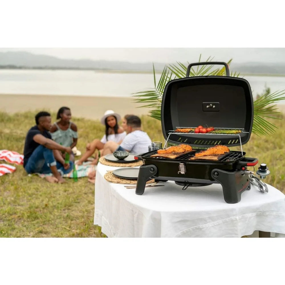 BBQ Grills, 1 Burner Portable Gas Grill for Camping, Outdoor Cooking , Outdoor Kitchen, Barbecue with Two BBQ Grills