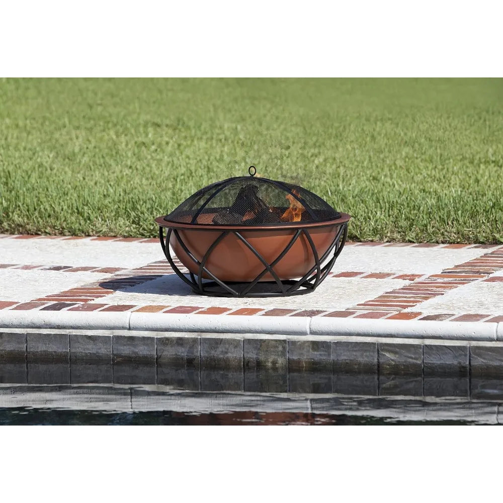 Fire Pit, Copper-Look Wood Burning Lightweight Portable Outdoor Firepit Backyard Fireplace Camping, Round 26"