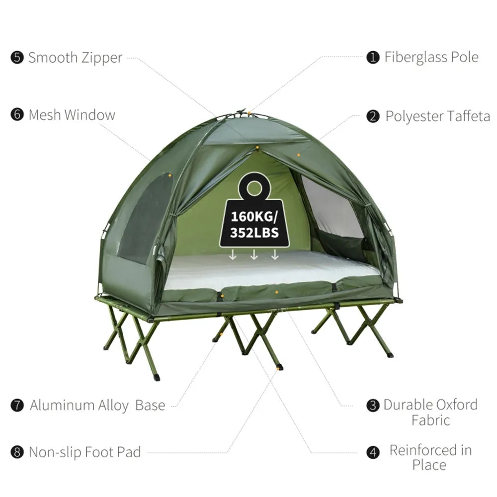 Foldable Camping Tent, Bedspread and Thick Air Mattress, Camping Bed Tent for Outdoor Hiking, Picnic