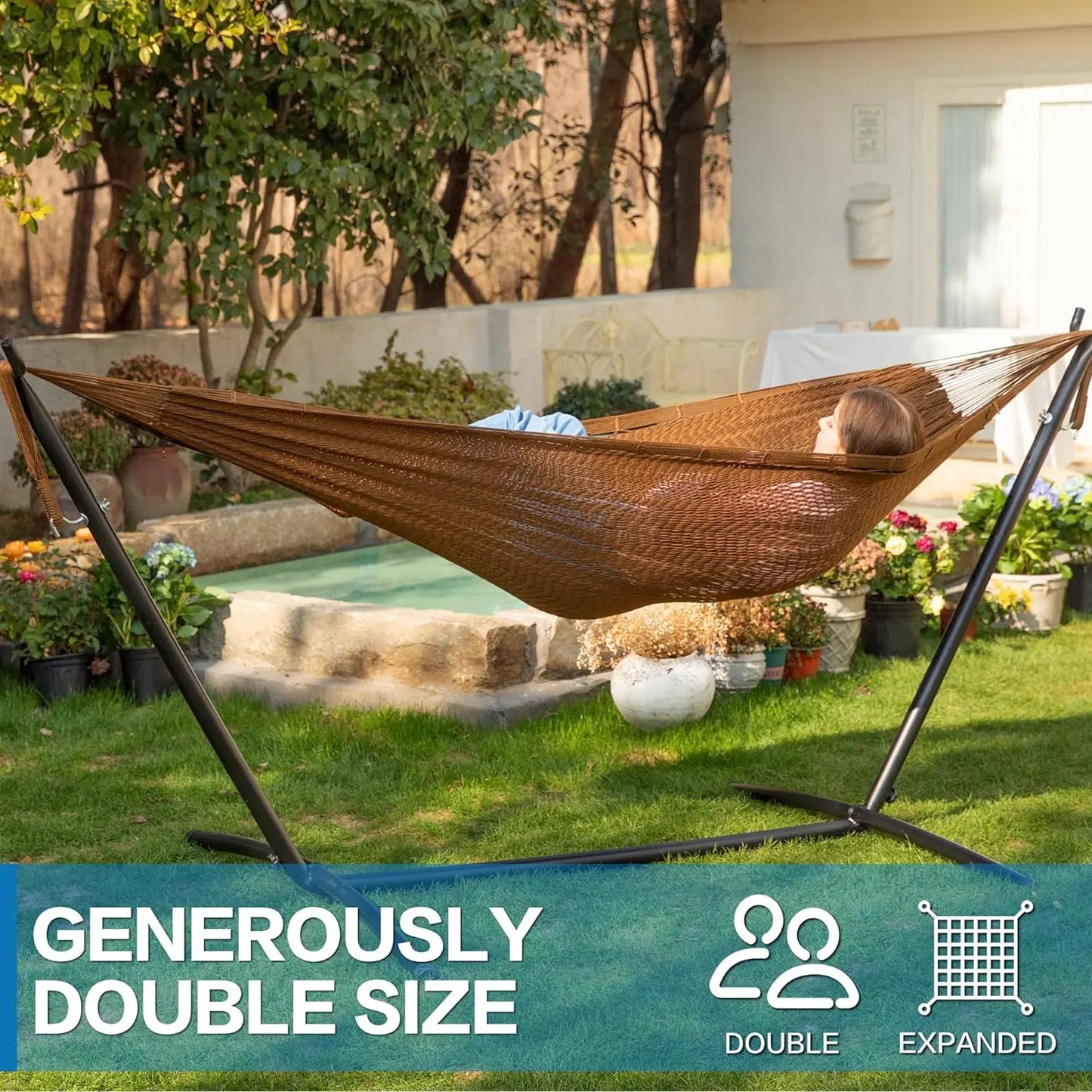 Camping Handwoven XL Mayan Thick Rope Hammocks With Stand Outdoor Garden Hammocks for Leisure Balcony Furniture