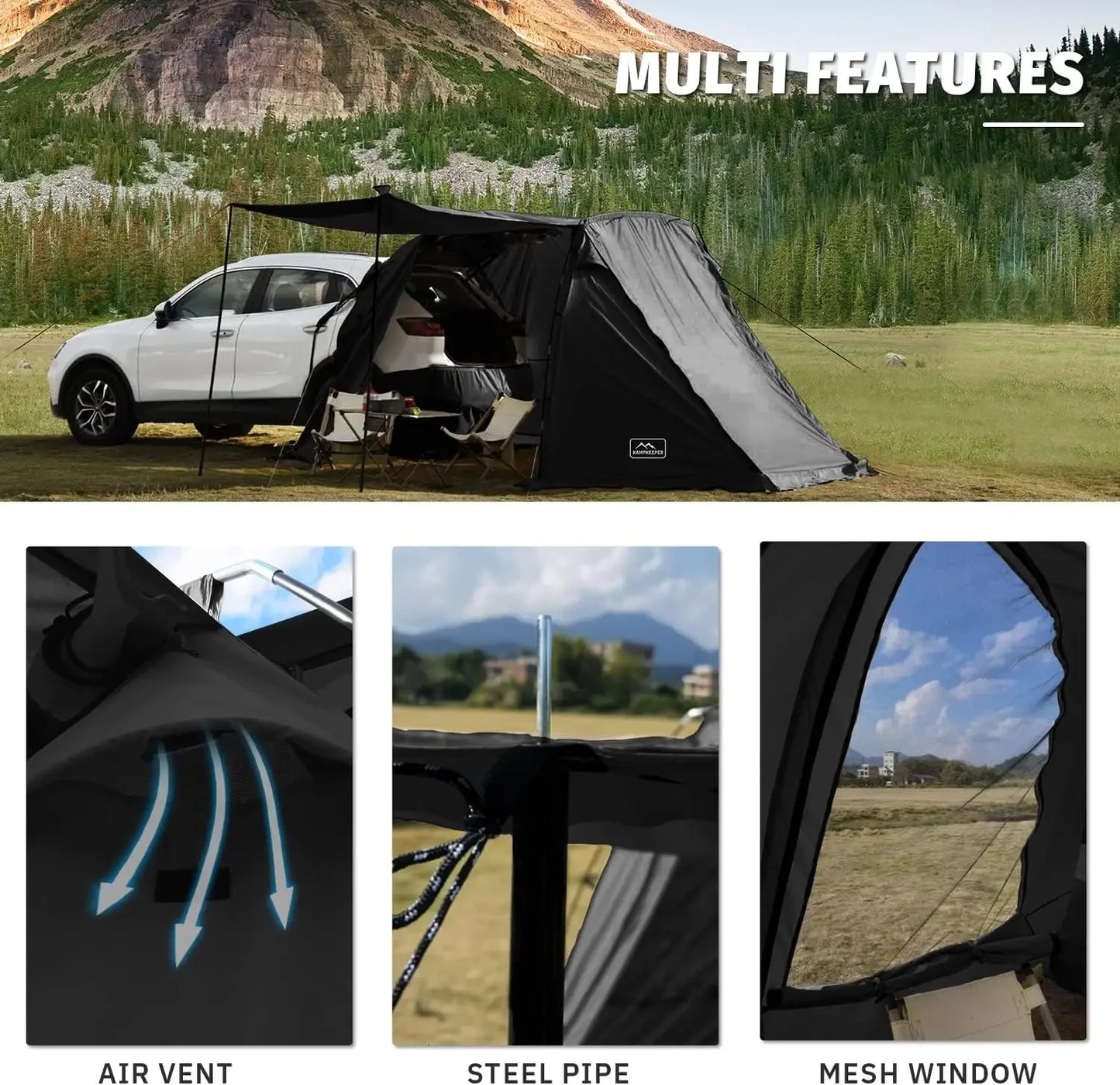 SUV Car Tent, Tailgate Shade Awning Tent for Camping, Vehicle Camping Tents Outdoor Travel (Black) - Get Outdoors Now