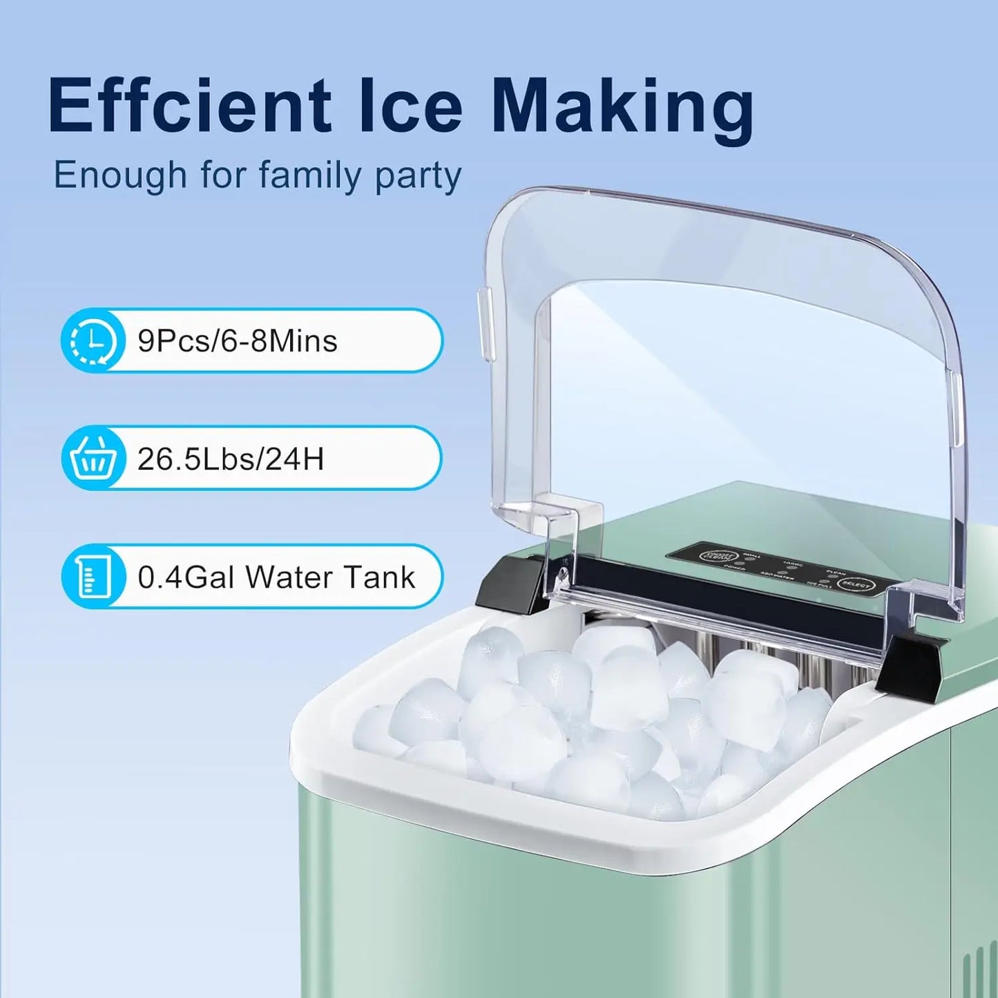 Ice Makers Countertop, Portable Ice Machine with Carry Handle, 2 Sizes of Ice cube for Home Kitchen Bar Party Camping