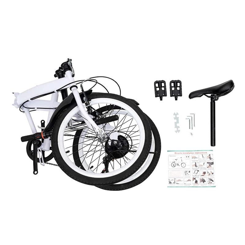 20in Bike 6 Speed Foldable City Bike Carbon Steel Bicycle for Adults Foldable Bicycle with Adjustable Seats - Get Outdoors Now