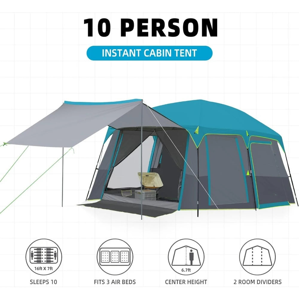 Camping Tents Family Cabin  with 2 Doors and 4 Windows Large Multiple Room with Floor Mats  for Camping Outdoor