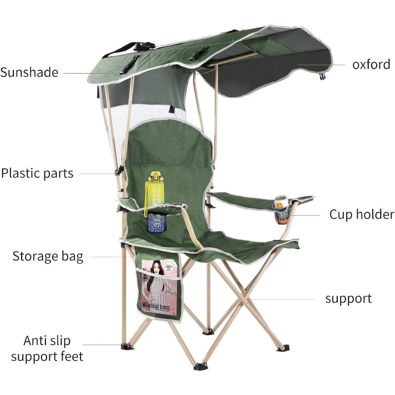 (50”Hx36”W Lawn Chairs，Camping Chair with Canopy Foldable W/Sun Shade for for Beach Camping Folding Outdoor Fishing/Sports - Get Outdoors Now