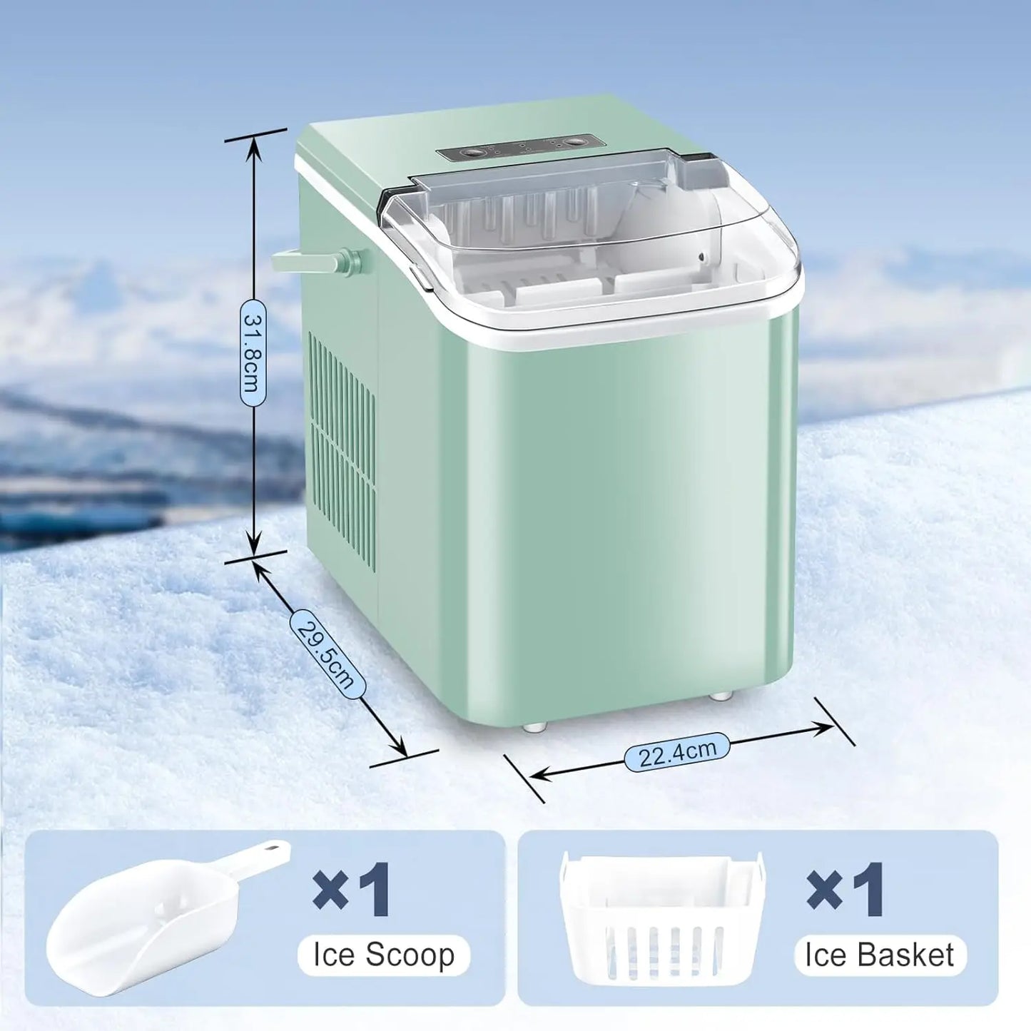 Ice Makers Countertop, Portable Ice Machine with Carry Handle, 2 Sizes of Ice cube for Home Kitchen Bar Party Camping