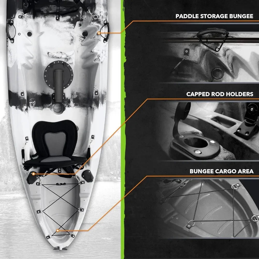 Hard Shell Recreational Tandem Kayak, Package with 2 EVA Padded Seats, Fishing Rod Holders, 2 or 3 Person Sit On Top Kaya