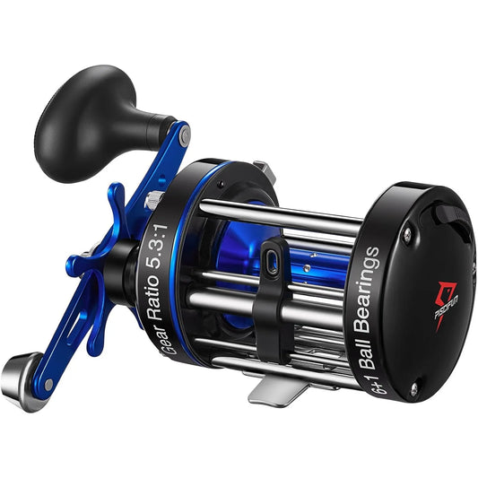 Fishing Reel, Reinforced Metal Body Round Bait caster Reel, Smooth Powerful Saltwater Inshore Surf Trolling Reel