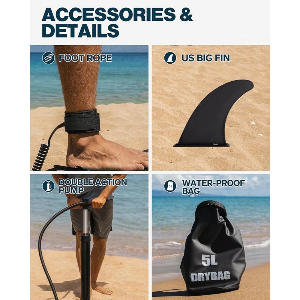 Inflatable Stand Paddle Boards, Extra Wide Paddleboard , Yoga Stand Up, 3 Removeable Fins, 2-Action Pump