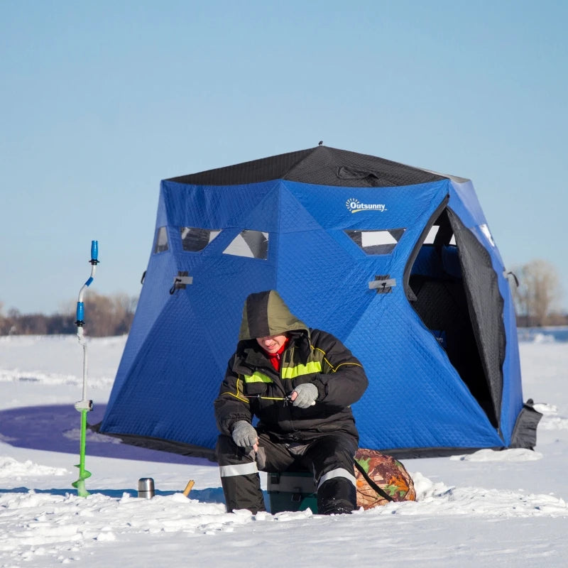 4 Person Insulated Ice Fishing Shelter, Portable Ice Fishing Tent with Carry Bag, Two Doors and Anchors for -22℉