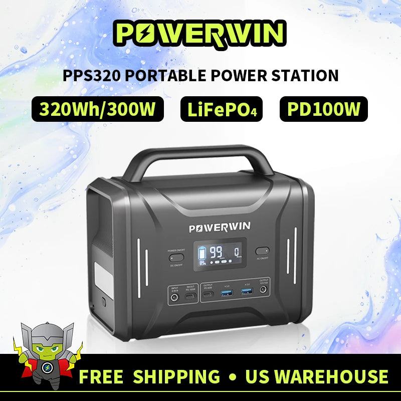 Portable Power Station PPS320 Solar Generator 300W LiFePO4 Battery PD100W Fast Charge Camping Inverter