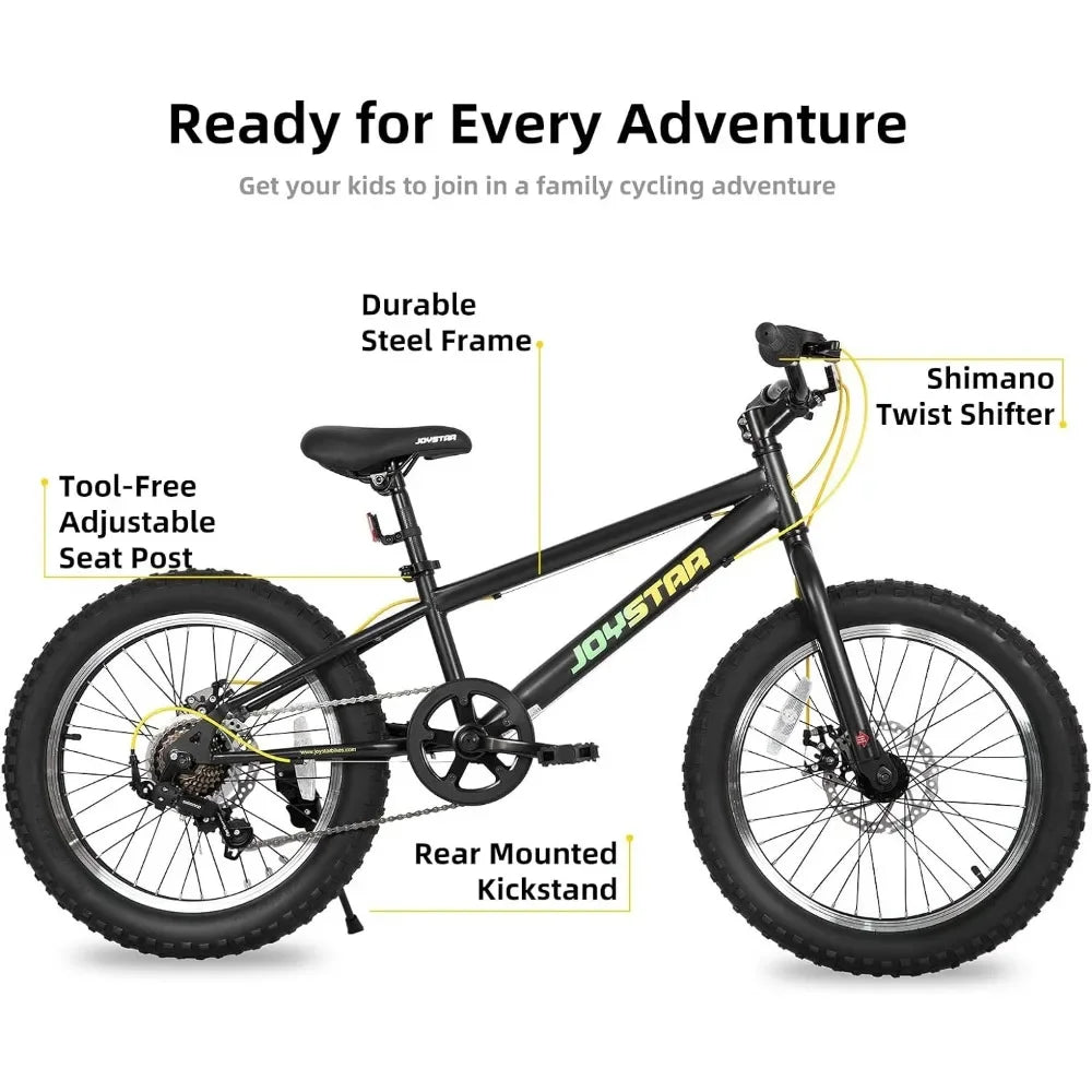 Mountain Bike 20 Inch for Kids Ages 7-12 Year Old, 7 Speed  Fat Tire Bike