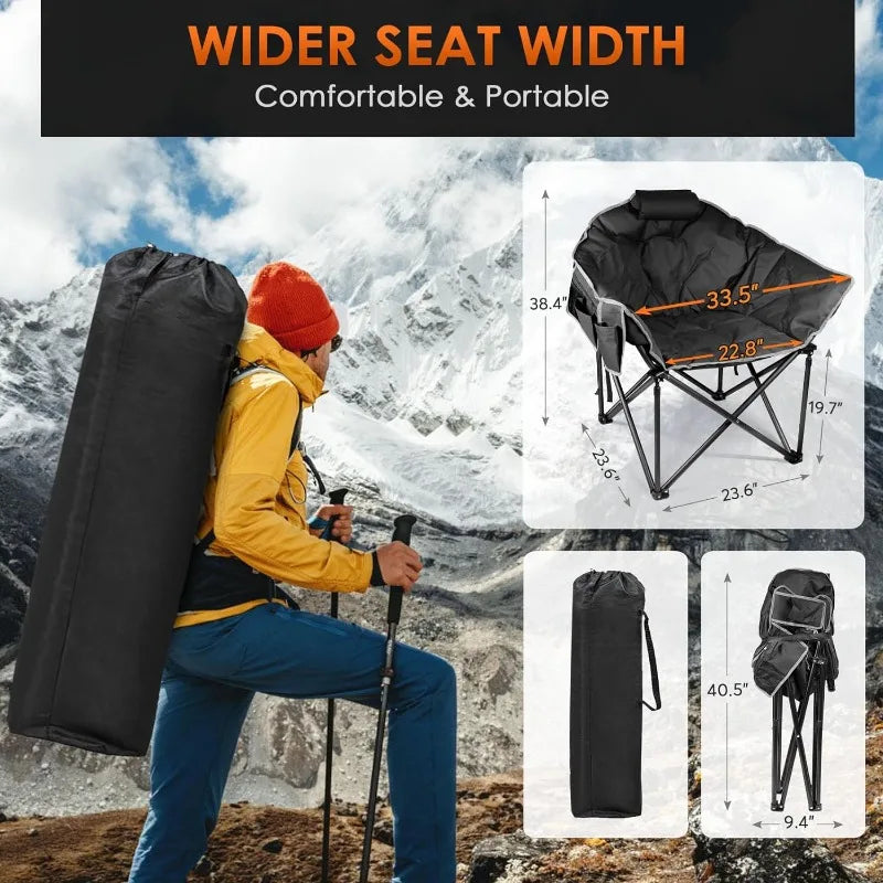 Heated Camping Chair, W/3 Heat Levels for Back & Seat, Portable Folding Heated Lawn Chairs for Patio (Battery NOT Included)