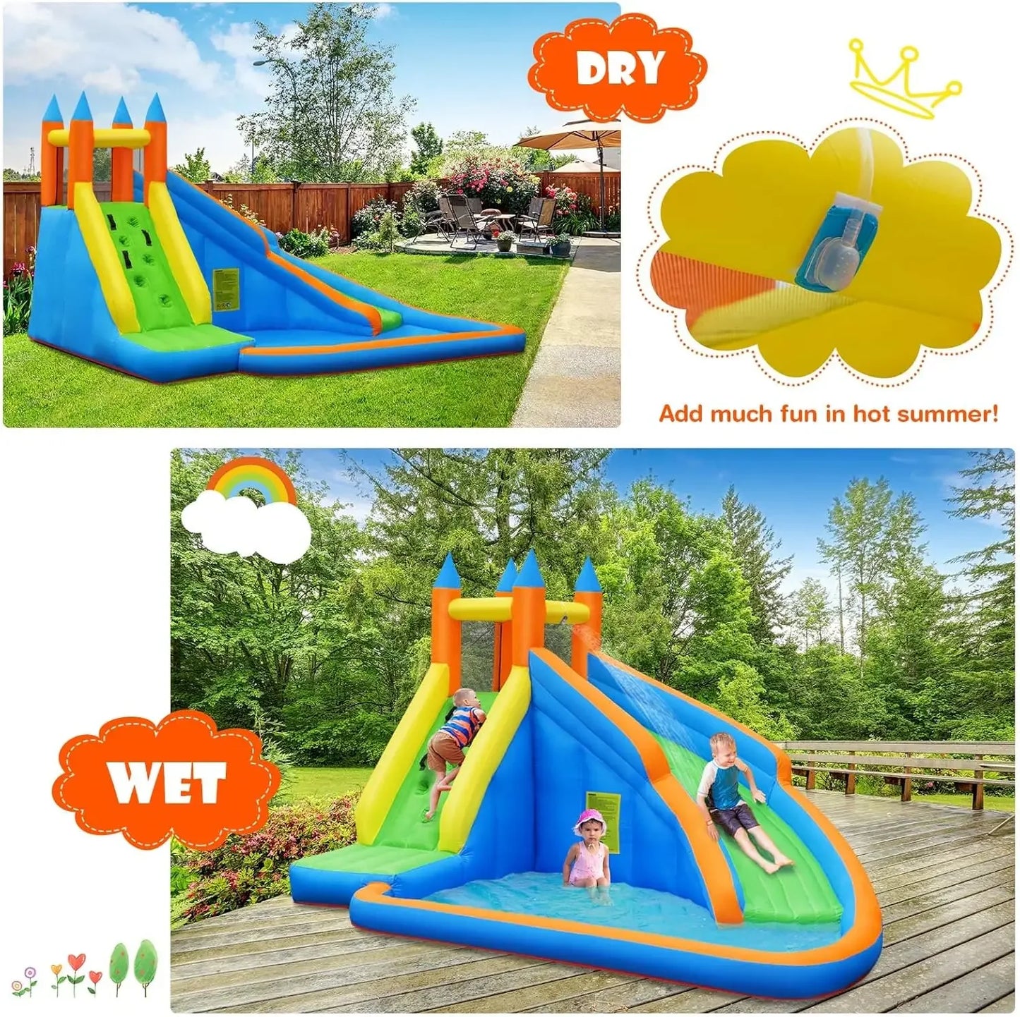 Inflatable Giant Bouncy Water slide Park for Kids Backyard Outdoor Fun w/ 480w Blower Climbing - Get Outdoors Now