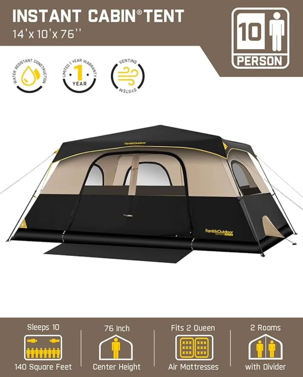 Camping Tent Instant Cabin Tent Setup & Windproof Portable Tent with Carry Bag